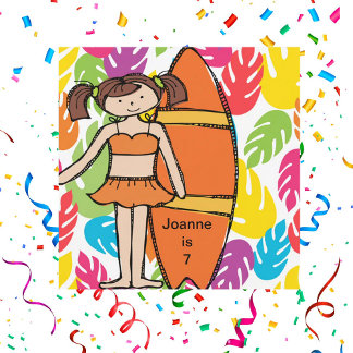 Invitación Personalizado Brunette Chica Surfer Birthday