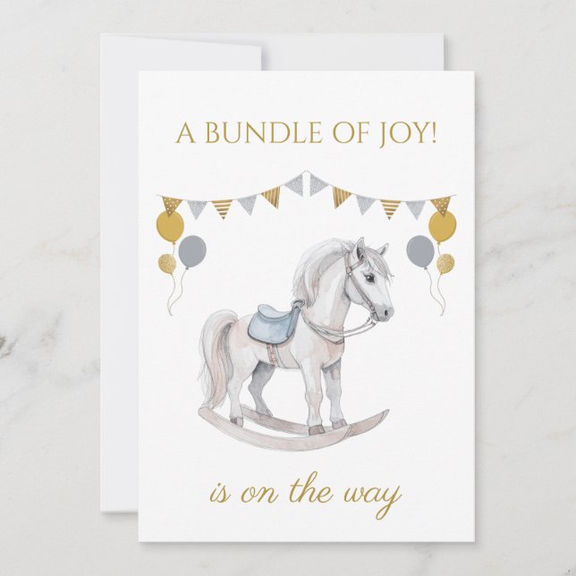 Invitación Personalizado Caballo de Rocking con banderas (Anverso)