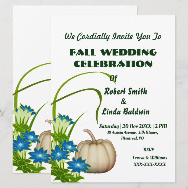 Invitación Personalizado Calabaza Blanca Caída Floral Verde (Anverso / Reverso)
