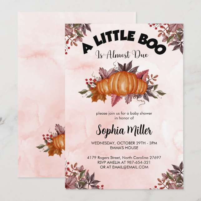 Invitación Personalizado Calabaza Rosa Halloween Baby Shower  (Anverso / Reverso)