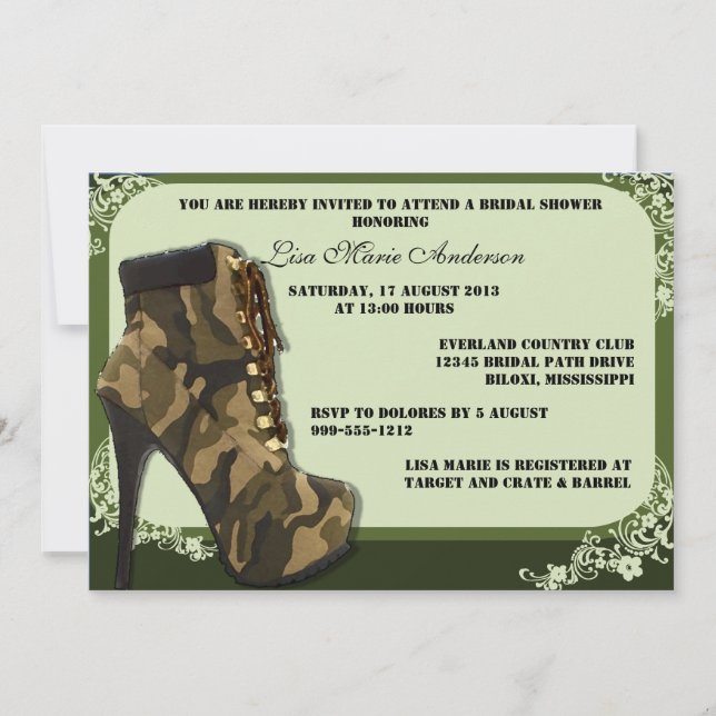 Invitación Personalizado camuflaje militar ducha de novia inv (Anverso)