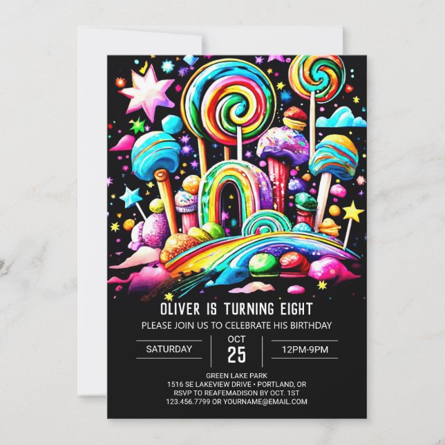Invitación Personalizado Candy Wonderland Cumpleaños (Anverso)