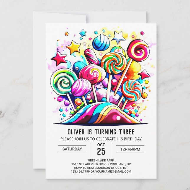 Invitación Personalizado Candyland Cumpleaños Imprimible (Anverso)
