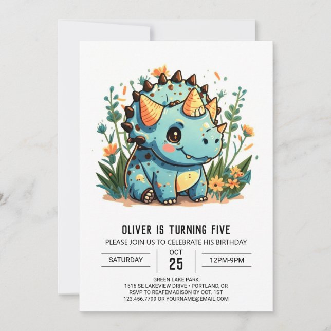 Invitación Personalizado caprichosa Dinosaur Boy Cumpleaños (Anverso)