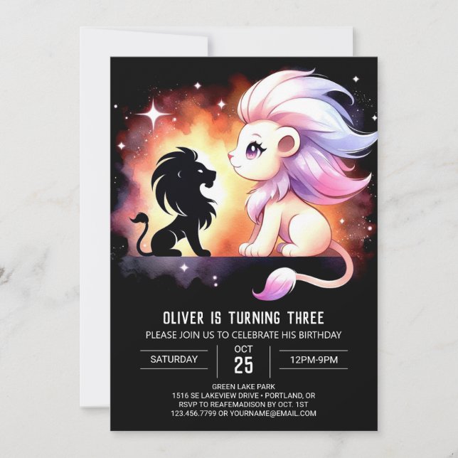 Invitación Personalizado caprichosa Leon Cumpleaños (Anverso)