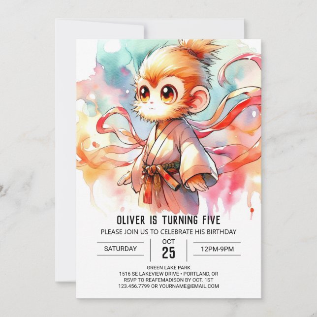 Invitación Personalizado caprichosa Monkey Cumpleaños (Anverso)