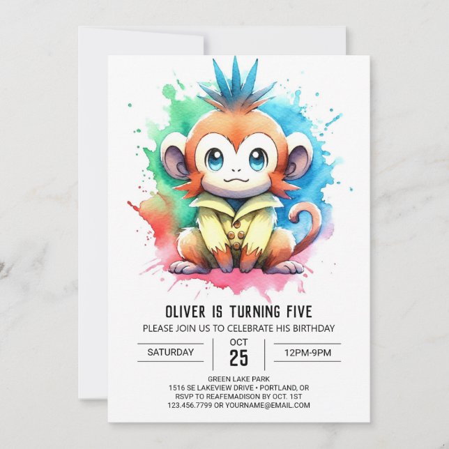 Invitación Personalizado caprichosa Monkey Cumpleaños (Anverso)