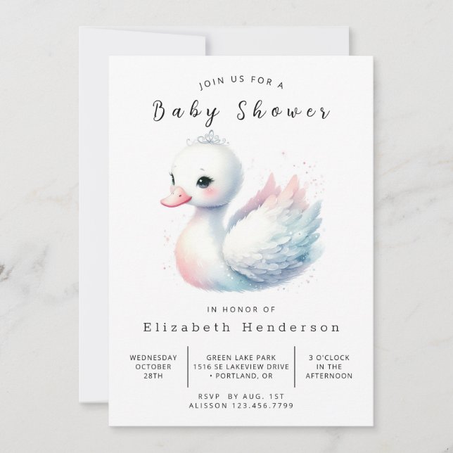 Invitación Personalizado caprichosa Swan Baby Shower (Anverso)