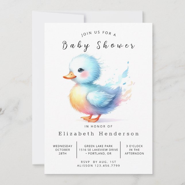 Invitación Personalizado caprichoso Duck Baby Shower (Anverso)