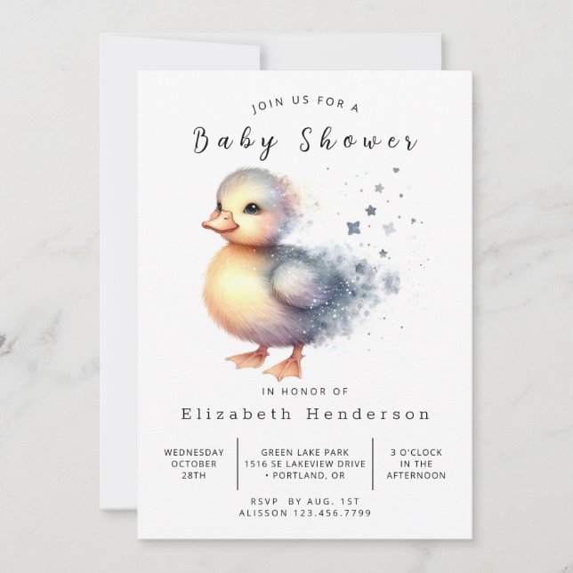 Invitación Personalizado caprichoso Duck Baby Shower (Anverso)
