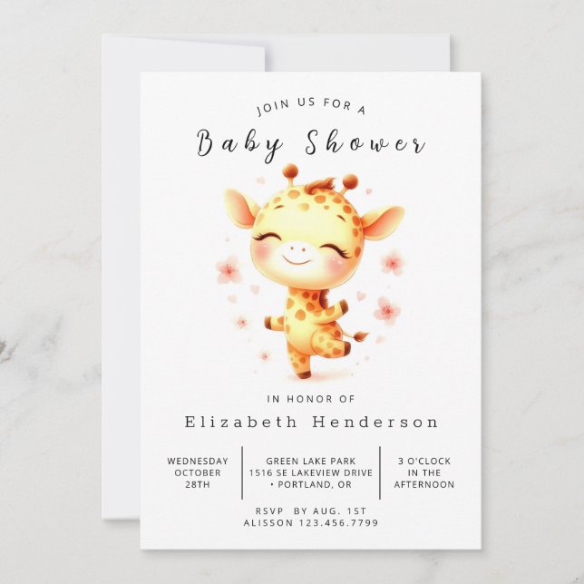 Invitación Personalizado caprichoso Giraffe Baby Shower (Anverso)