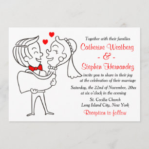Invitación Personalizado caprichoso, rojo groom y Boda blanco
