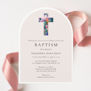 Invitación Personalizado católico-floral de corte moderno fot
