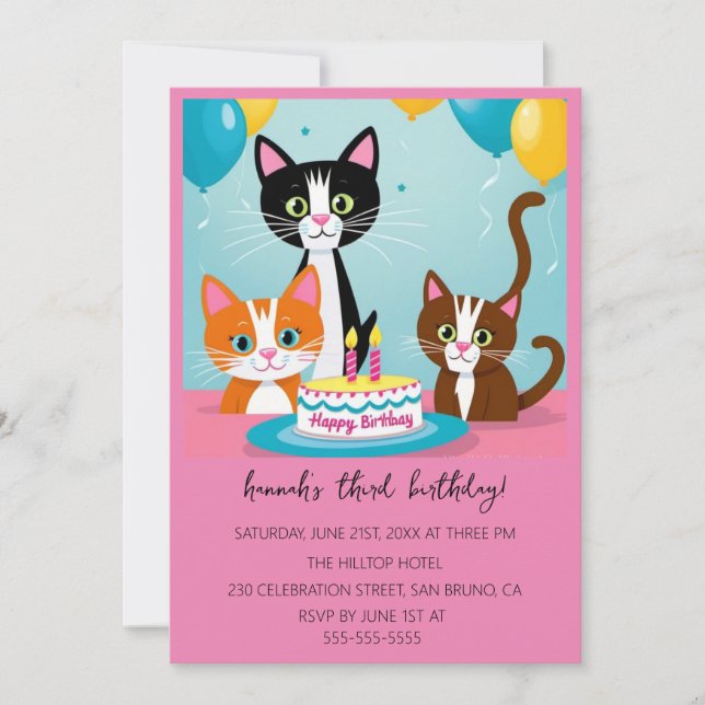 Invitación Personalizado Cats Kids Fiesta de cumpleaños perfe (Anverso)