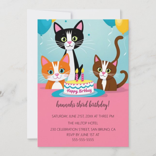 Invitación Personalizado Cats Kids Fiesta de cumpleaños perfe (Anverso)