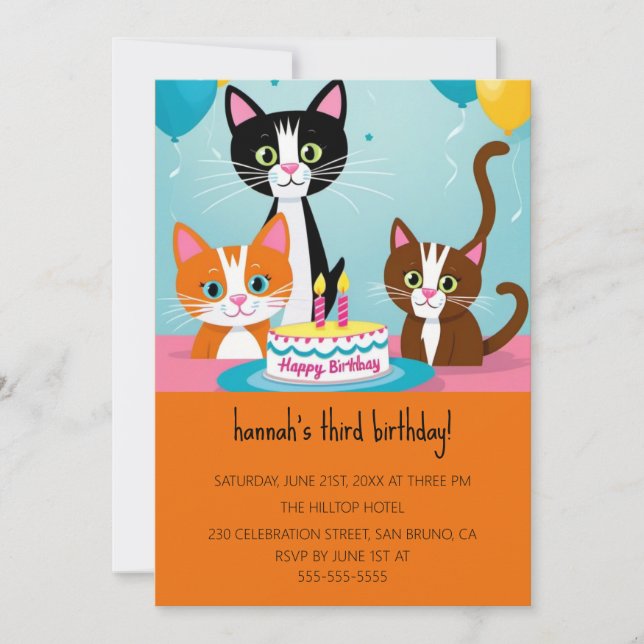 Invitación Personalizado Cats Kids Fiesta de cumpleaños perfe (Anverso)