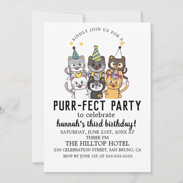 Invitación Personalizado Cats Kids Fiesta de cumpleaños perfe (Anverso)