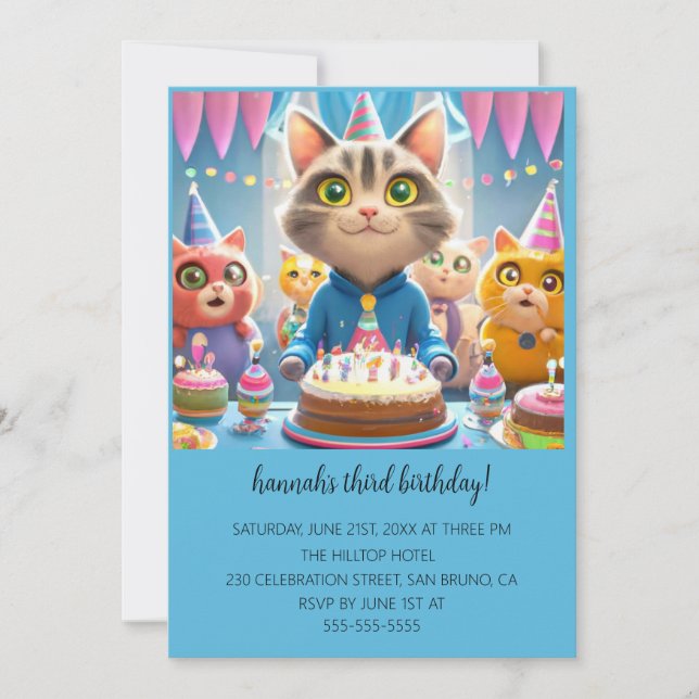 Invitación Personalizado Cats Kids Fiesta de cumpleaños perfe (Anverso)