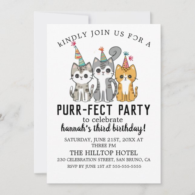 Invitación Personalizado Cats Kids Fiesta de cumpleaños perfe (Anverso)