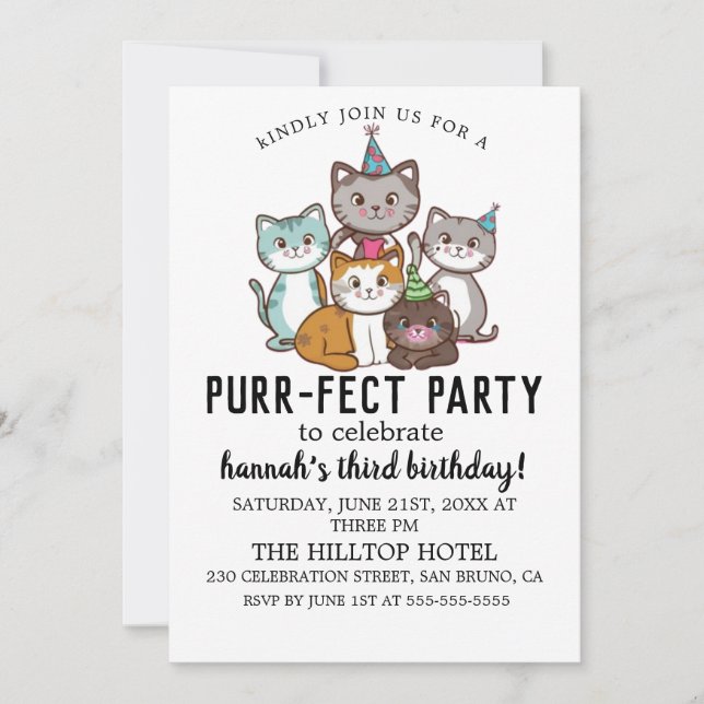 Invitación Personalizado Cats Kids Fiesta de cumpleaños perfe (Anverso)