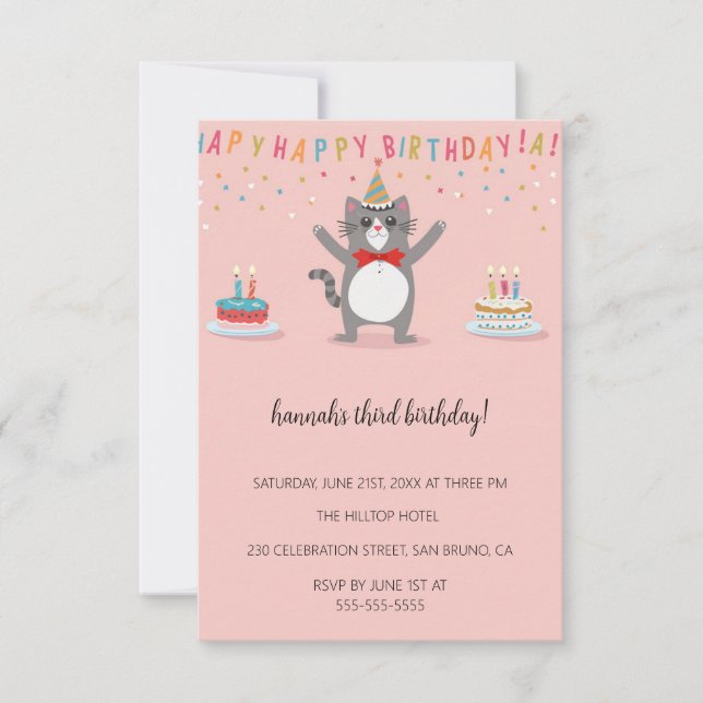 Invitación Personalizado Cats Kids Fiesta de cumpleaños perfe (Anverso)