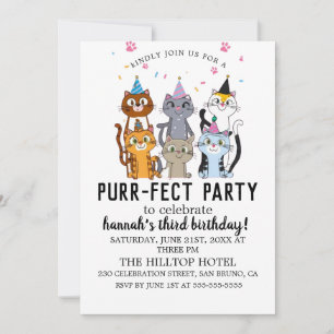 Invitación Personalizado Cats Kids's Purr fect Birthday Party