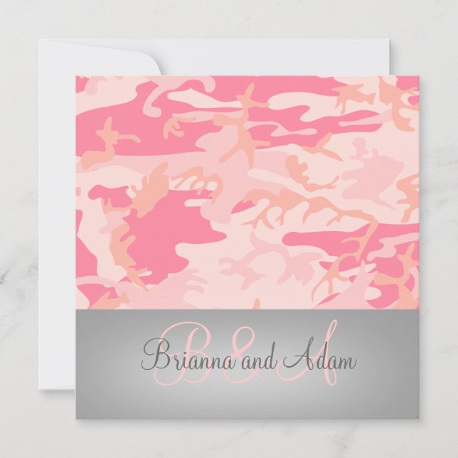 Invitación Personalizado cazando la boda rosada de Camo del (Anverso)