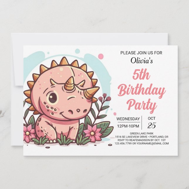 Invitación Personalizado Chica bohemia Chica Dinosaurio Cumpl (Anverso)