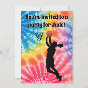 Invitación Personalizado Chica de baloncesto Tie-Dye Rainbow 
