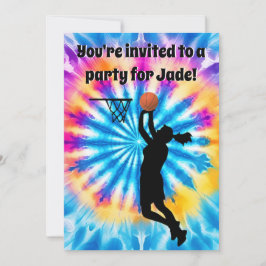 Invitación Personalizado Chica de baloncesto Tie-Dye Rainbow