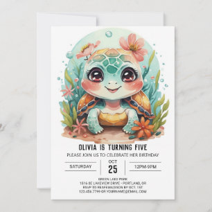 Invitación Personalizado Chica de tortugas acuáticas Cumpleañ