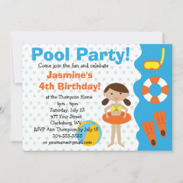 Invitación Personalizado Chica Fiesta de la piscina de cumple