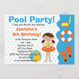 Invitación Personalizado Chica Fiesta de la piscina de cumple