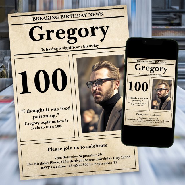 Invitación Personalizado Cita graciosa periódico retro 100 cu (Subido por el creador)