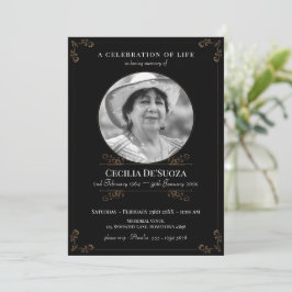 Invitación Personalizado clásico funeral elegante de oro negr