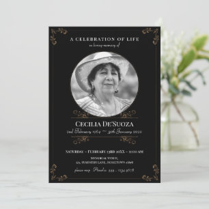 Invitación Personalizado clásico funeral elegante de oro negr