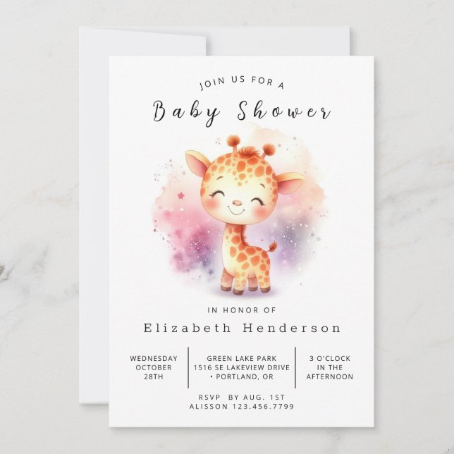 Invitación Personalizado clásico Giraffe Baby Shower (Anverso)