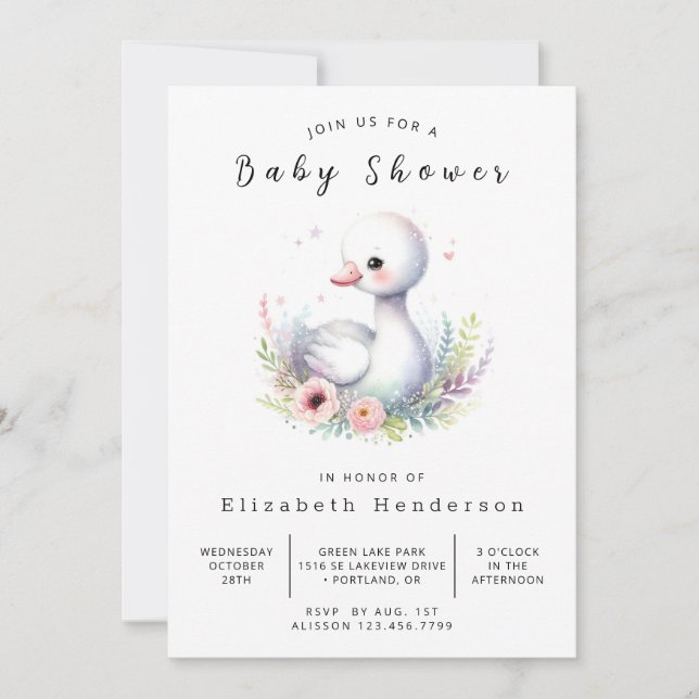 Invitación Personalizado clásico Swan Baby Shower (Anverso)