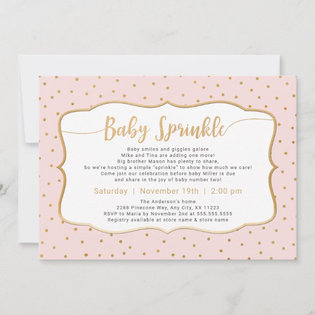 Invitación Personalizado Color Baby Sprinkle con confeti dora (Anverso)