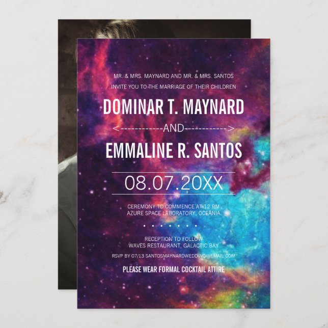 Invitación Personalizado Colorful Photo Galaxy Wedding Invita (Anverso / Reverso)
