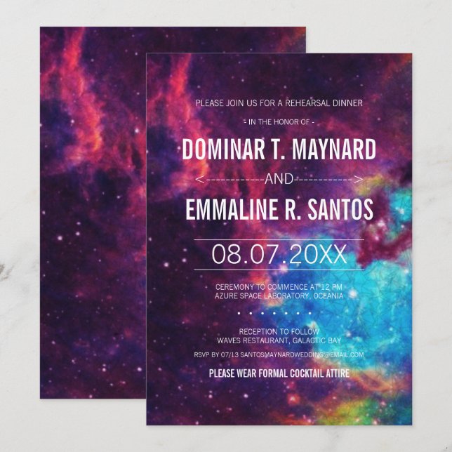 Invitación Personalizado Colorido Boda Galaxia Ensayo Cena (Anverso / Reverso)