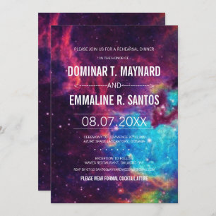 Invitación Personalizado Colorido Boda Galaxia Ensayo Cena