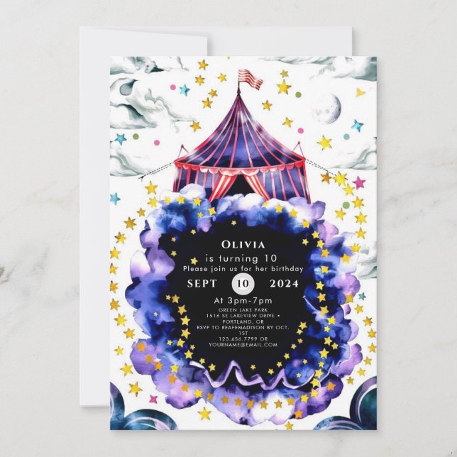 Invitación Personalizado colorido Circo Cumpleaños (Anverso)