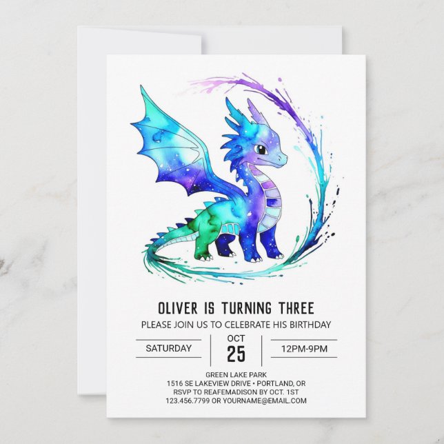 Invitación Personalizado colorido Dragon Digital Boy Cumpleañ (Anverso)
