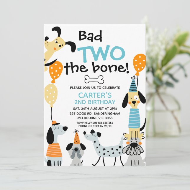 Invitación Personalizado Como Malos Dos Los Perros Óseos Segu (Anverso de pie)