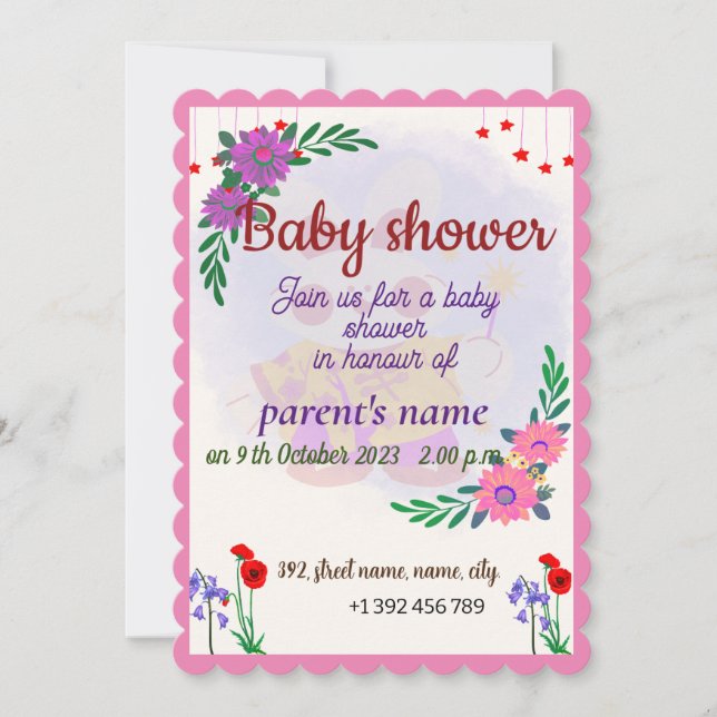 INVITACIÓN PERSONALIZADO CON BOHO BABY SHOWER CON TEMA DE FLO (Anverso)