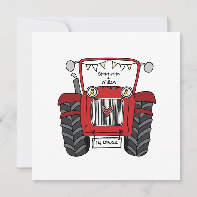 Invitación Personalizado Country Wedding Red Tractor Evening (Anverso)