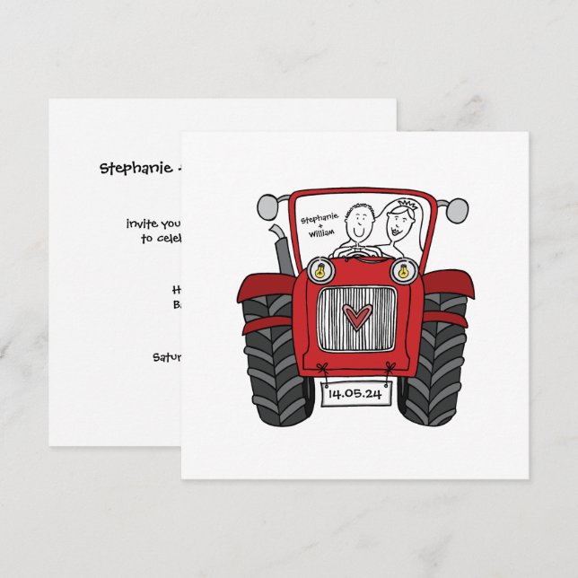 Invitación Personalizado Country Wedding Red Tractor Evening (Anverso / Reverso)
