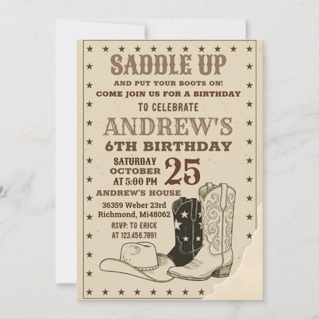 Invitación Personalizado Cowboy Digital Wild West Birthday (Anverso)