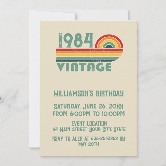 Invitación Personalizado cuarenta fiesta vintage de 40 años (Anverso)